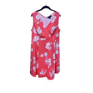 Lane Bryant Plus Size 18 Wrap Stretch Midi Dress Floral Pink Coral White EUC!!